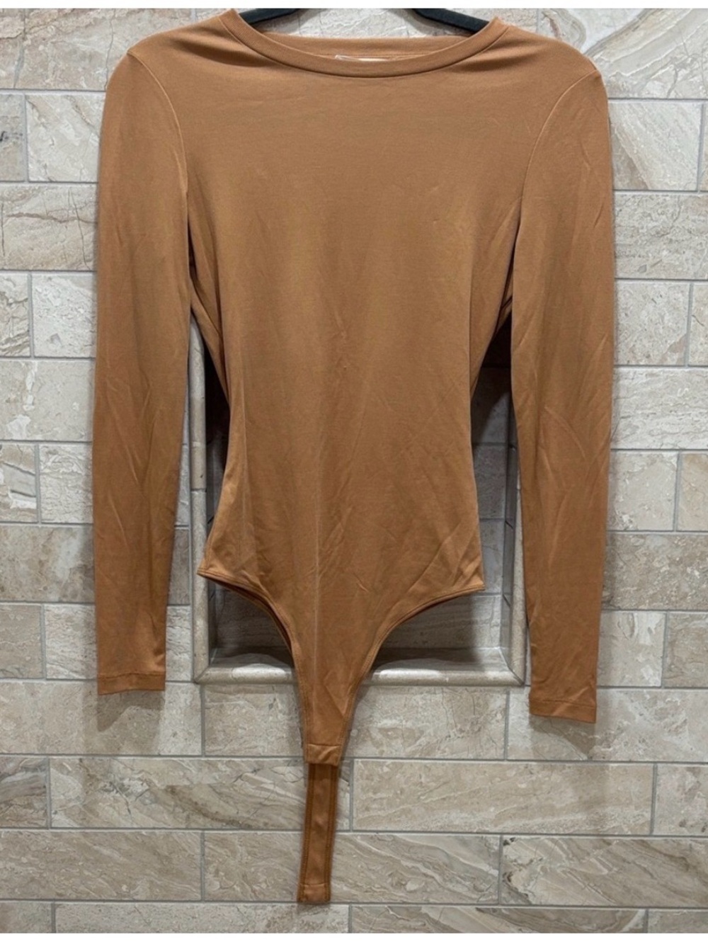Elodie Long-Sleeve Tan Bodysuit